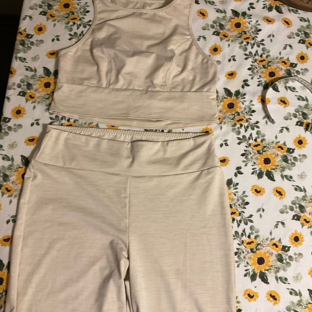 Adore Me Cream Leggings and Crop Top Set